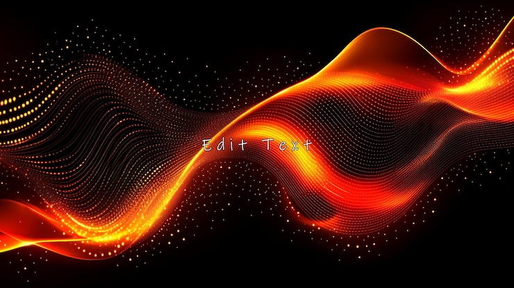 PSD abstract fiery orange wave with glowing particles on black background