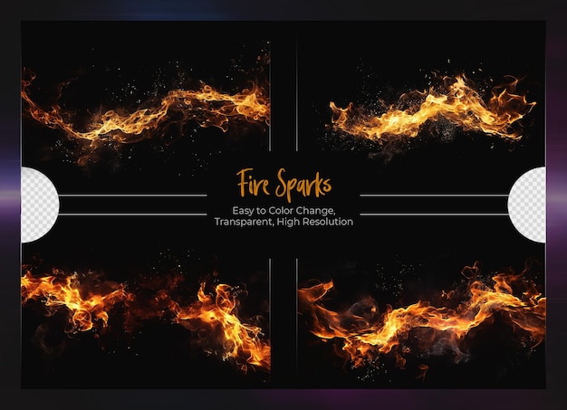 PSD abstract fire flames set on transparent background