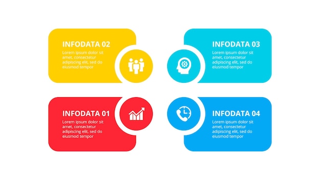 PSD elemento piatto astratto del diagramma del ciclo con 4 passaggi, opzioni, parti o processi.