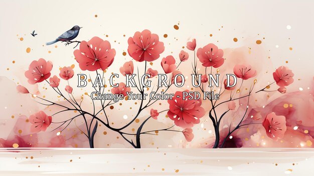 Abstract floral background with pink poppies and plants