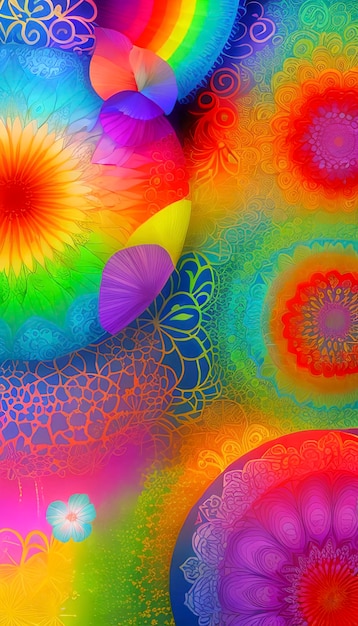 PSD disegno floreale astratto in un arcobaleno di colori