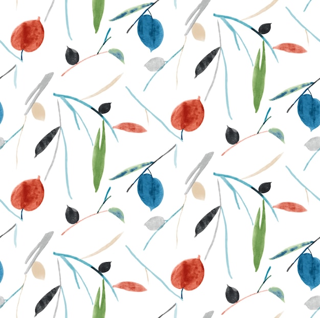 abstract floral seamless pattern bright colors gouache painting
