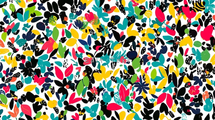 PSD abstract floral seamless pattern with colorful shapes and leaves on white background