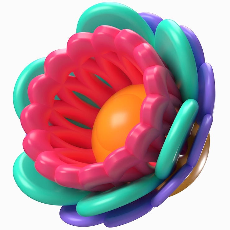 PSD abstract flower layered petal core 3d render