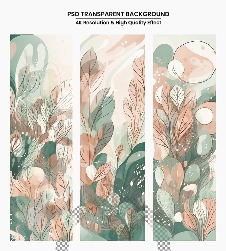 PSD abstract flowers leaves grass watercolor aureate cartoon fashionable modern art wall