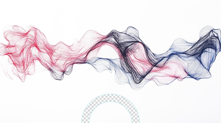 PSD abstract flowing lines in red and blue colors on a transparent background
