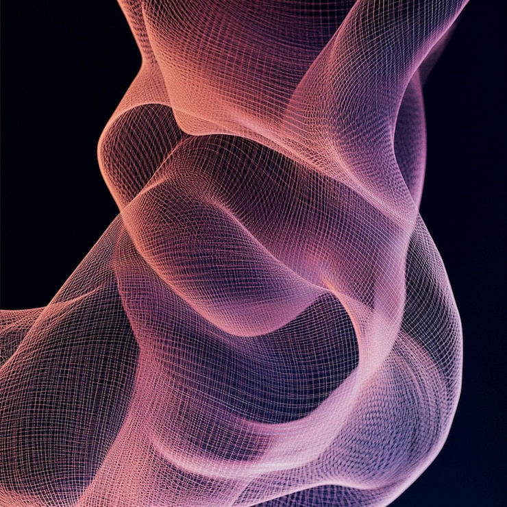 PSD abstract flowing mesh coral and rose hues on dark background