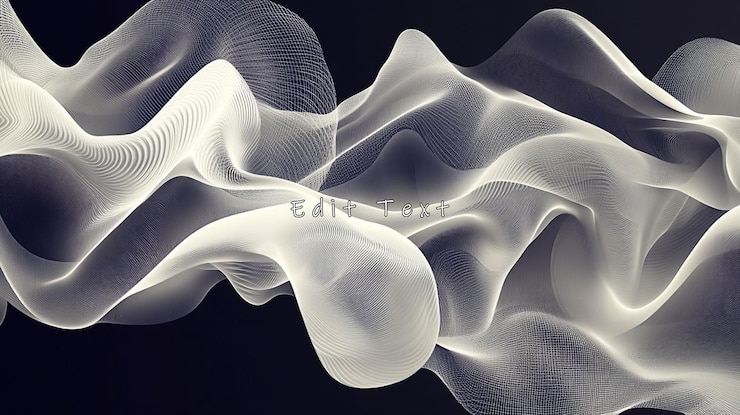 PSD abstract flowing white fabric waves on dark background