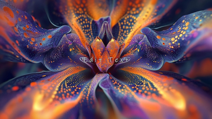 PSD abstract fractal flower with vibrant orange purple and blue hues