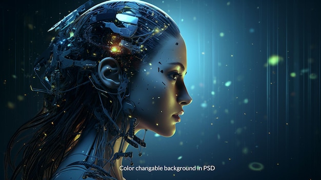 PSD abstract futuristico concetto di faccia intelligenza artificiale ai sfondo hd in psd