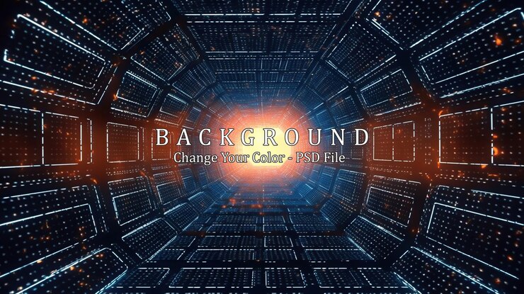 PSD abstract futuristic sci fi warp tunnel with particle grid generative ai