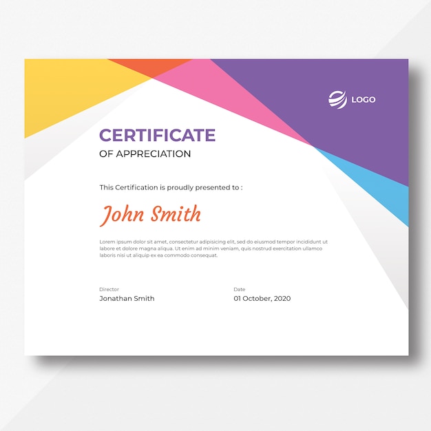 PSD abstract gekleurde vormen certificaat ontwerpsjabloon