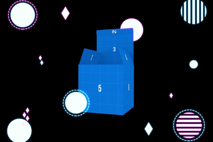 PSD abstract geometric cube with blue color and patterns