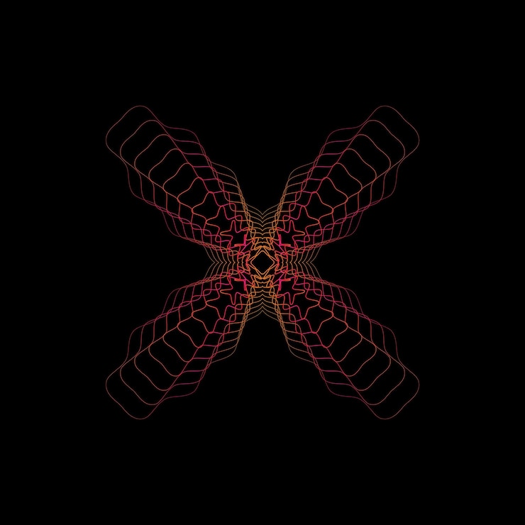 PSD abstract geometric design with red and orange lines on black background