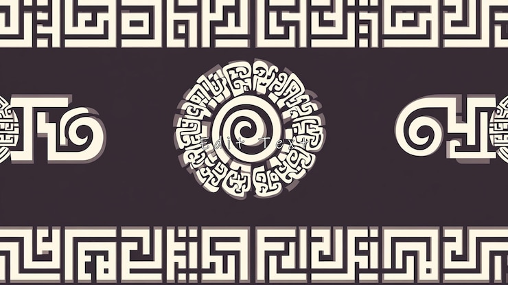 PSD abstract geometric pattern with ancient symbols and meander design