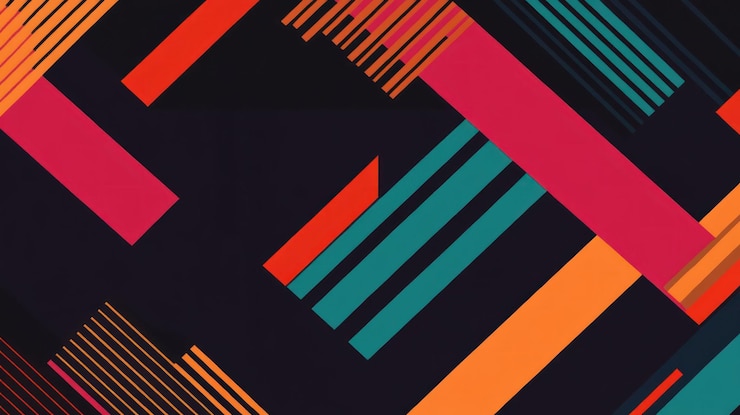 PSD abstract geometric pattern with vibrant color stripes and rectangles on dark background