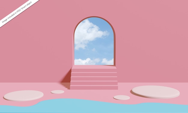 abstract geometric shape in pastel pink color, scene minimal design