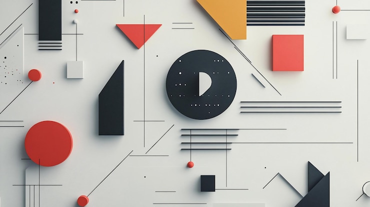 PSD abstract geometric shapes and lines composition on white background