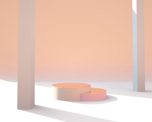 最小限のモダンなコンセプトの3Dレンダリングによる製品ディスプレイの抽象的な幾何学的形状
