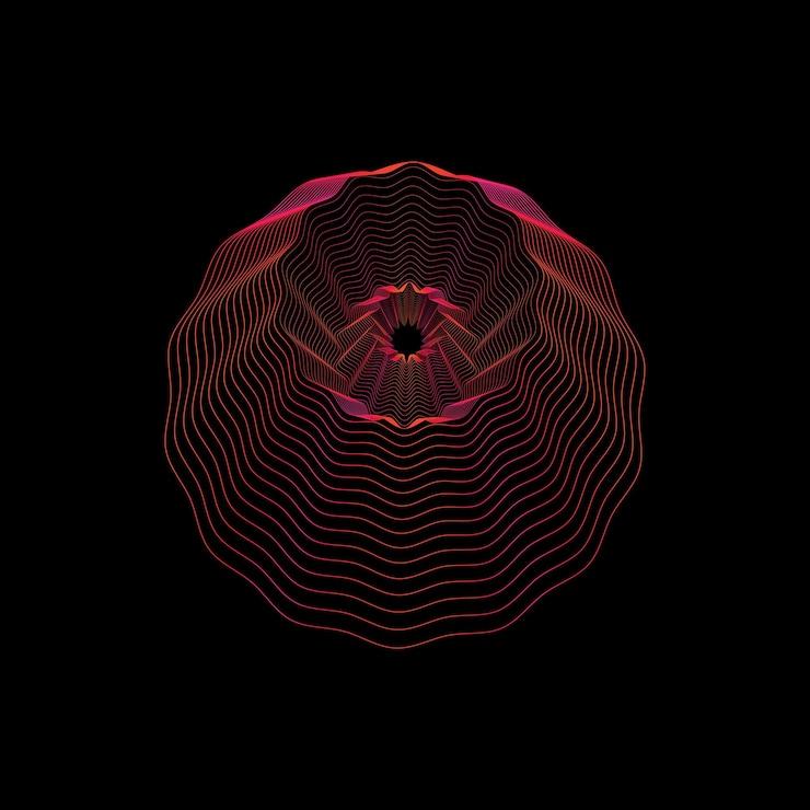PSD abstract geometric spiral design with red and orange lines