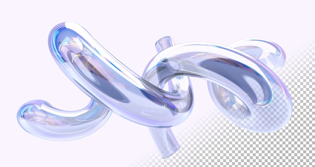 Abstract glass geometric composition iridescent holographic crystal shapes with gradient texture in motion 3d render Spiral twisted fluid forms isolated digital art object 3D illustration