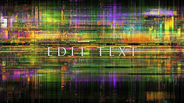 PSD abstract glitch art background with vibrant horizontal stripes of purple green yellow and orange