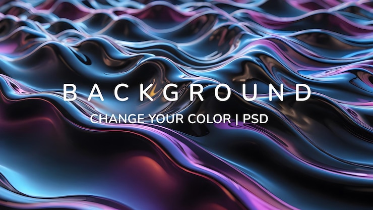 PSD abstract glossy purple and black liquid 3d waves background