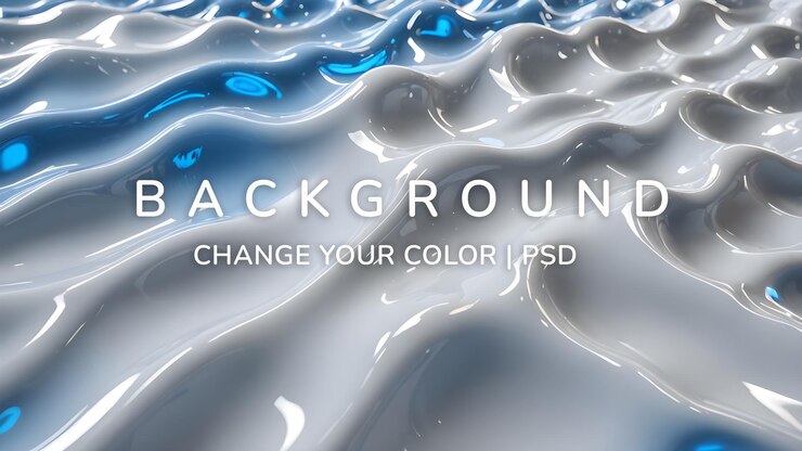 PSD abstract glossy white and blue liquid 3d waves background
