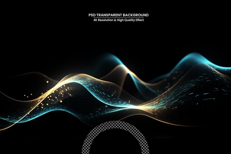 PSD abstract glow waves shiny golden moving lines design element with glitter effect on dark background