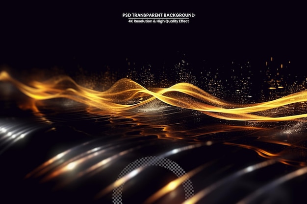 PSD abstract glow waves shiny golden moving lines design element with glitter effect on dark background