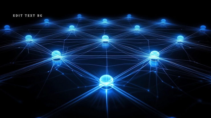 PSD abstract glowing network nodes connected by lines