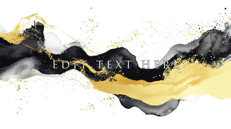 PSD abstract gold and black ink wash painting on white background