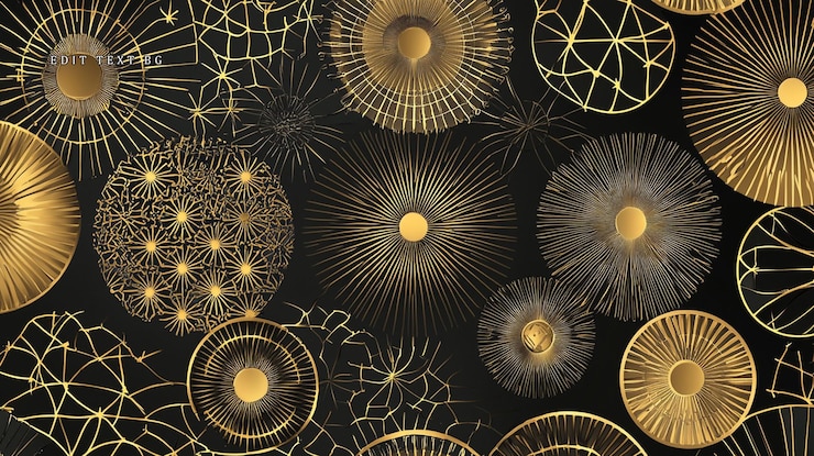 PSD abstract gold geometric circles on black background