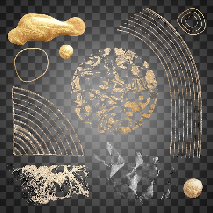 PSD abstract gold png stickers set watercolor texture design transparent background