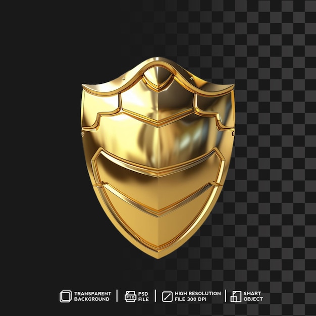 Abstract Golden Metallic Shiny Shield 3D Render with Reflection and Transparency