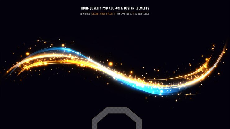 Abstract goud- en blauwlicht-effectontwerp op doorzichtige achtergrond