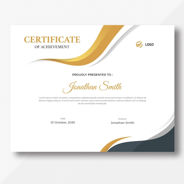 Abstract goud en donkergrijs golven certificaat sjabloonontwerp