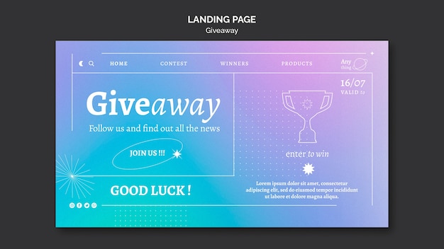 PSD abstract gradient giveaway landing page