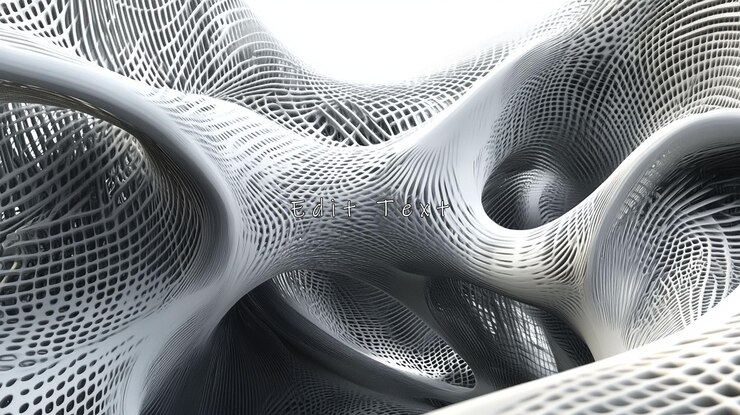 PSD abstract grayscale 3d render of a complex flowing lattice structure