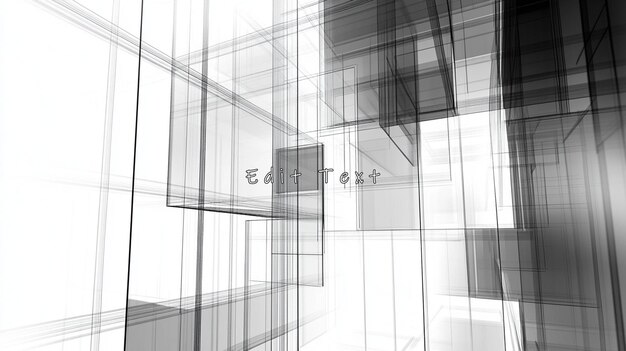 Abstract grayscale architectural rendering of overlapping transparent cubes creating a complex threedimensional structure