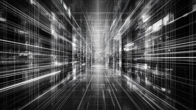 abstract grayscale digital tunnel of data streams and lines