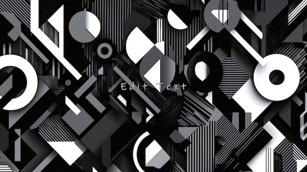 abstract grayscale geometric pattern with circles lines and shapes