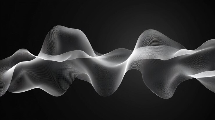 PSD abstract grayscale wave flowing on black background