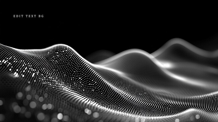 PSD abstract grayscale wave of particles on black background 1