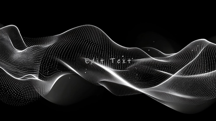 PSD abstract grayscale wave of particles on black background 1
