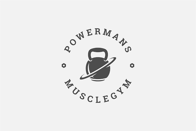 abstract heavy weight sports metallic equipment with orbit fitness club logo design template