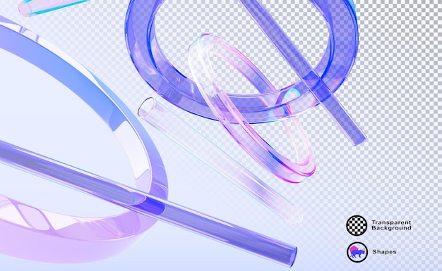 유리 투명한 원형 반지와 튜브를 가진 추상적인 홀로그램 3D 배경은 무성 결정 빛 기하학적 패턴을 표시합니다.