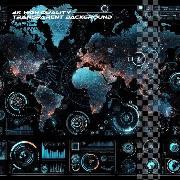 PSD abstract hud world elements on transparent background