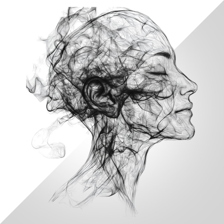 PSD abstract human head with physical structure isolated on transparent background