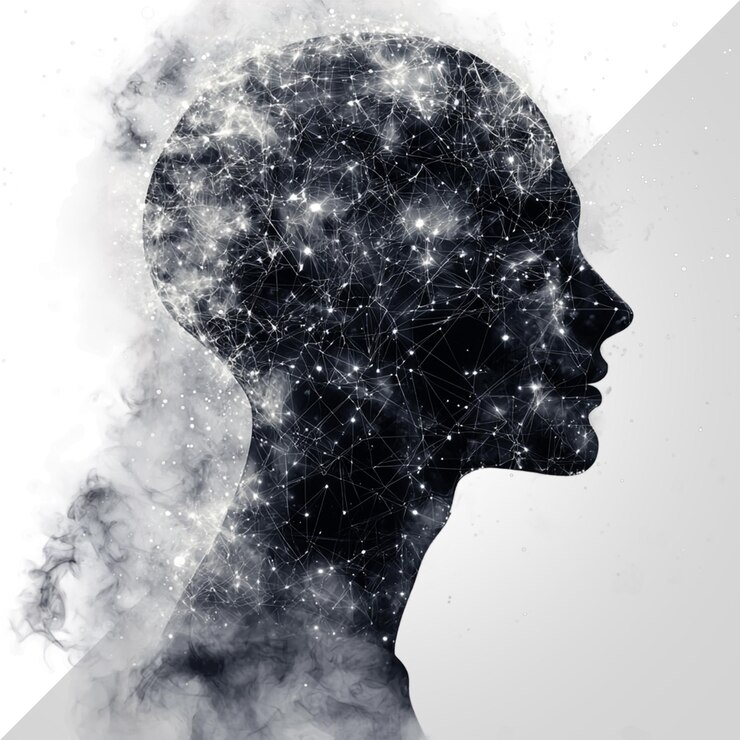 PSD abstract human head with physical structure isolated on transparent background